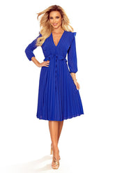 Numoco chiffon dress with pleats and ruffles  Adomoo